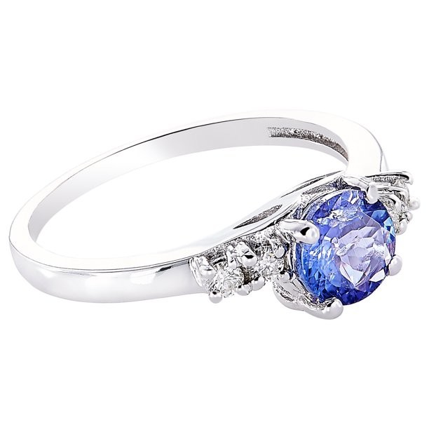 Gem Stone King 1.05 Ct 7x5mm Oval Tanzanite White Created Sapphire 925 Silver Ring