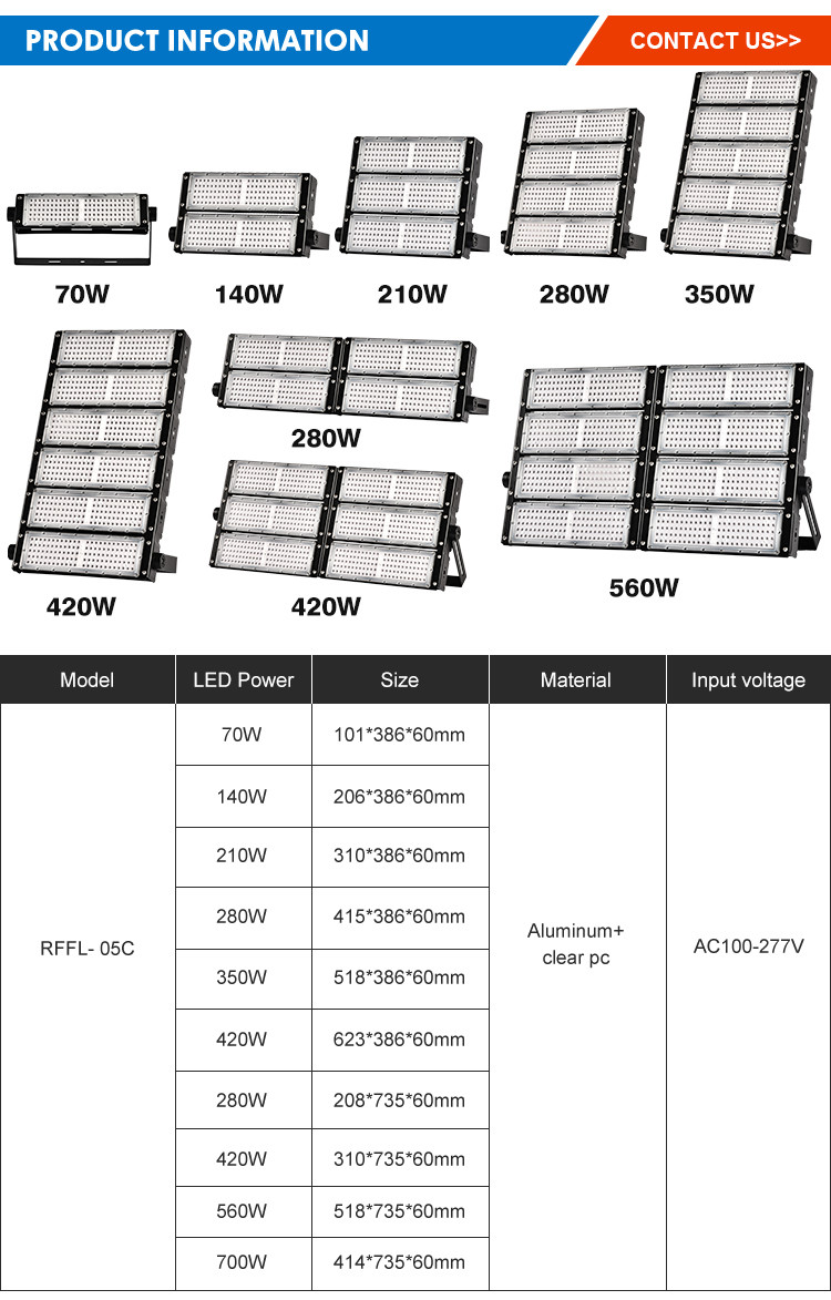 Ip66 High Mast Light 70w 140w 210w 280w 350w 420w 560w 700w Led Stadium Flood Light