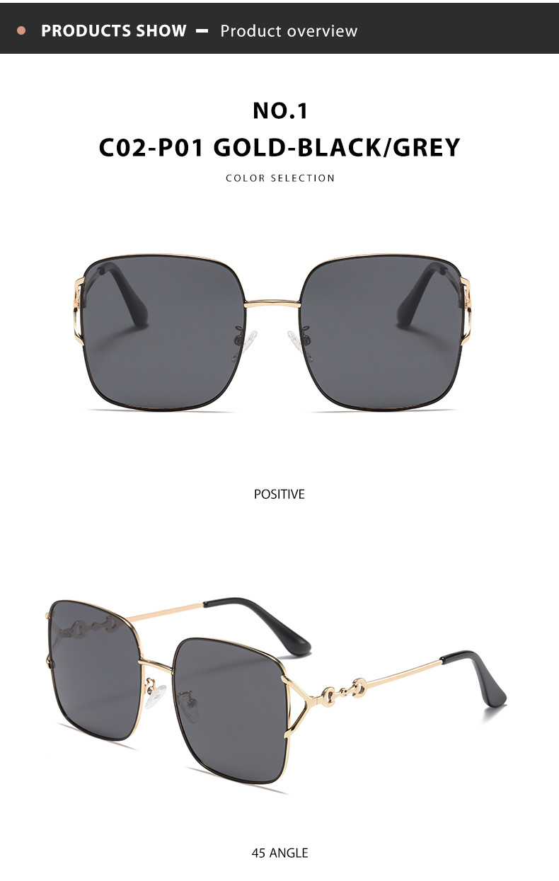 Square Metal Frame Sunglasses Customized Logo Curved Temples