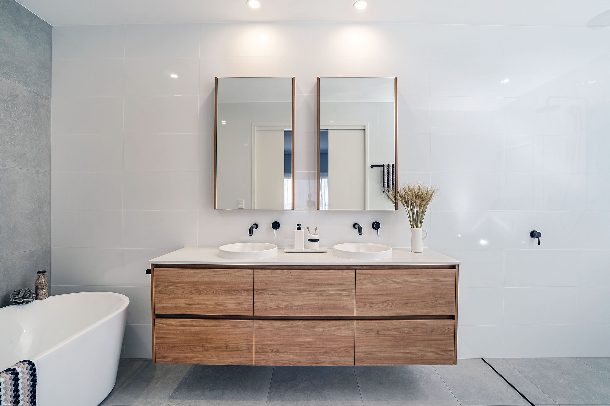 Metal Frame Wall Mounted Bathroom Cabinet Vanity Set with Double Sink and Silver Mirror