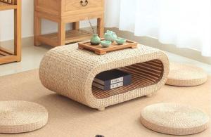 Quality The Cane Makes Up Tea Table Natural Straw Woven Floor Table Natural fiber Window Table wholesale