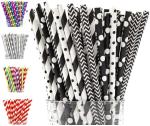 Halloween Black And White Striped Polka Dot Disposable Paper Straws