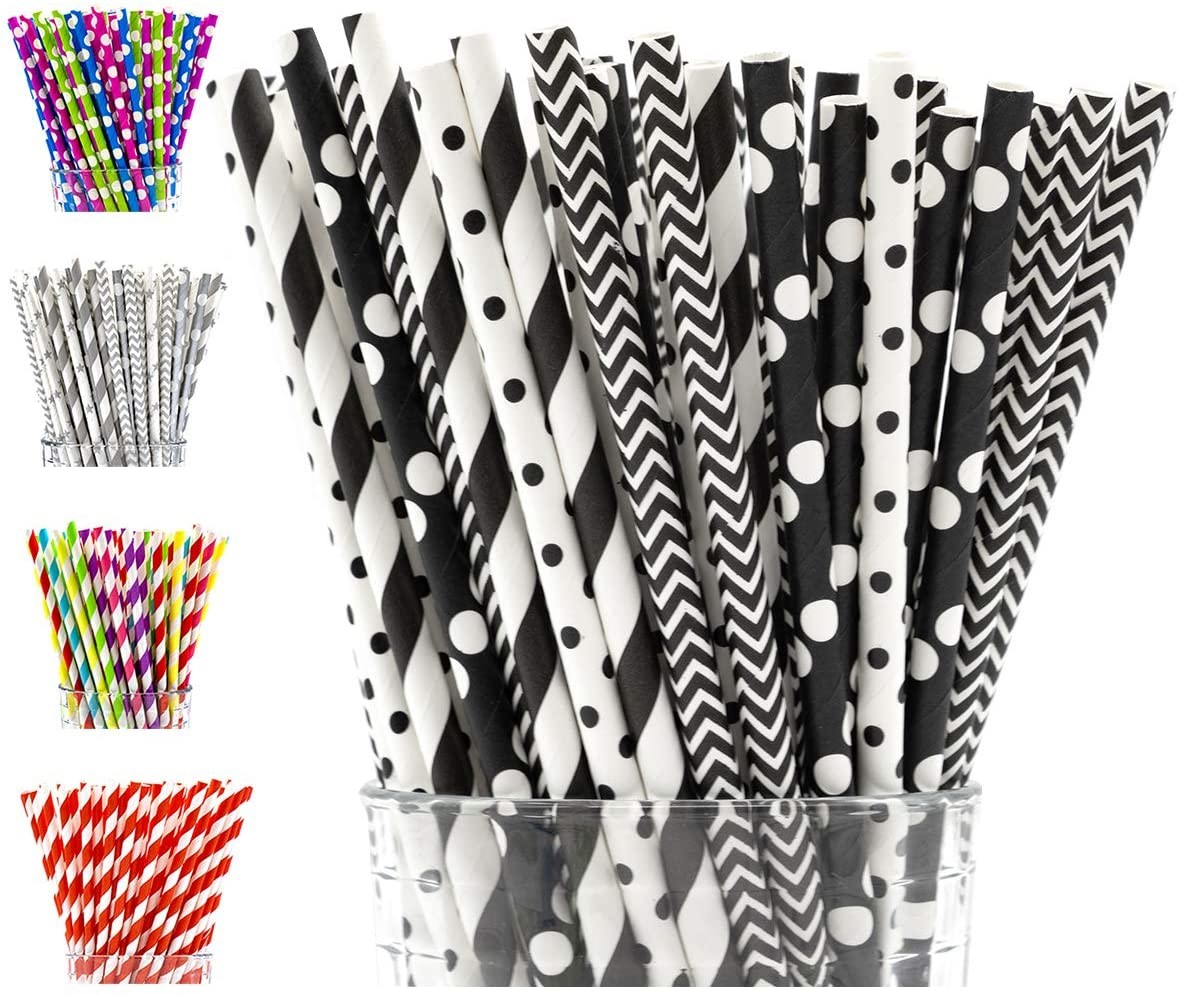 Halloween Black And White Striped Polka Dot Disposable Paper Straws