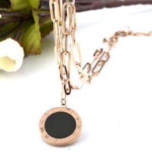 Quality Steel Square Rose Gold Sweater Chain Necklace, Double-sided shell sweater decorative necklace wholesale