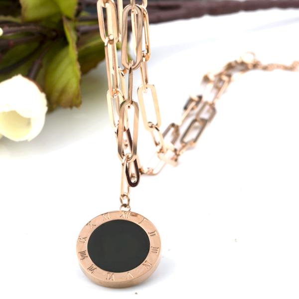 Steel Square Rose Gold Sweater Chain Necklace, Double-sided shell sweater