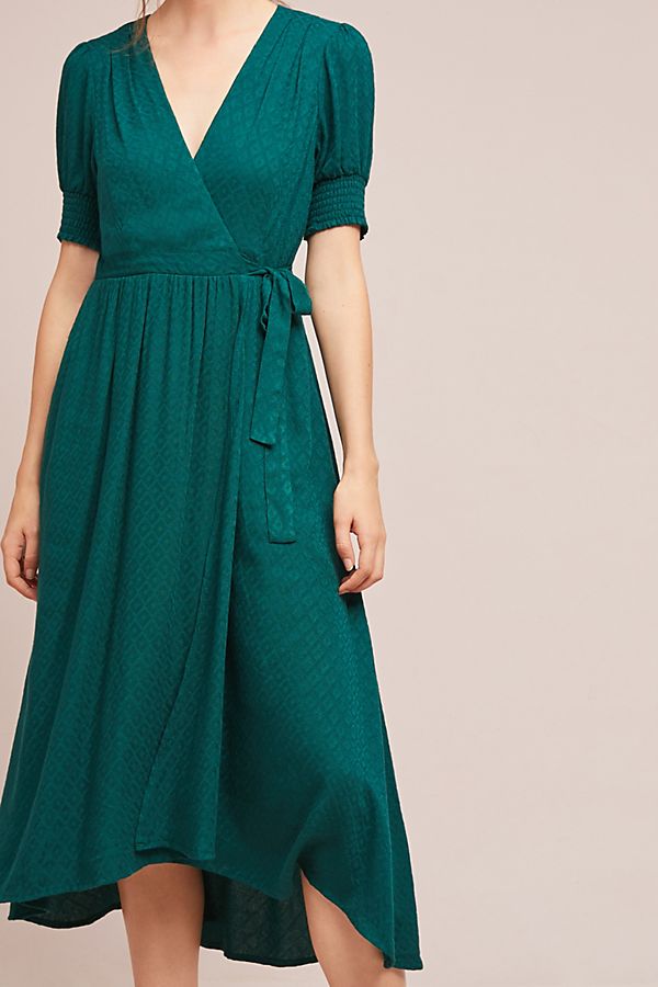 Western Women Elegant Short Sleeve Long Green Wrap Dress Midi Dresses Wrap