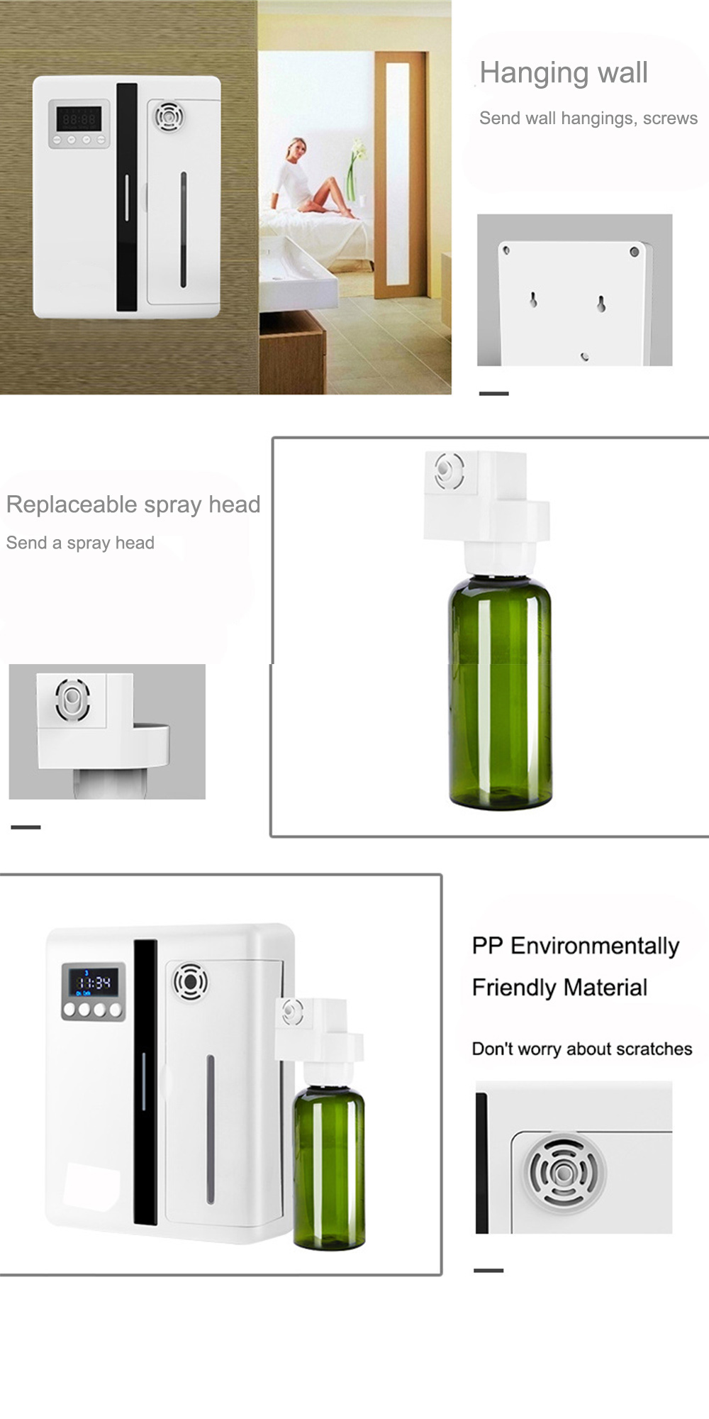 Hotel Lobby Wall Mounted 160ml Pure Fragrance Oil Aromatherapy Diffuser Ultrasonic Scent Waterless Essential Oil Diffuser Air
