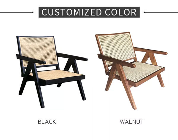 Black Solid Wood Rattan Back Armchair Living Room Balcony Lounge Chair