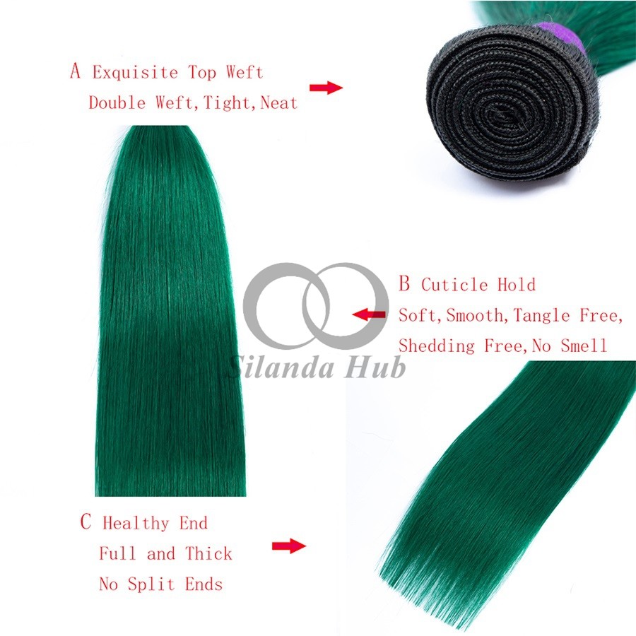 #T1B/Green Straight Remy Human Hair Bundles Sew In Weave Bundles Brazilian Bundle Deals