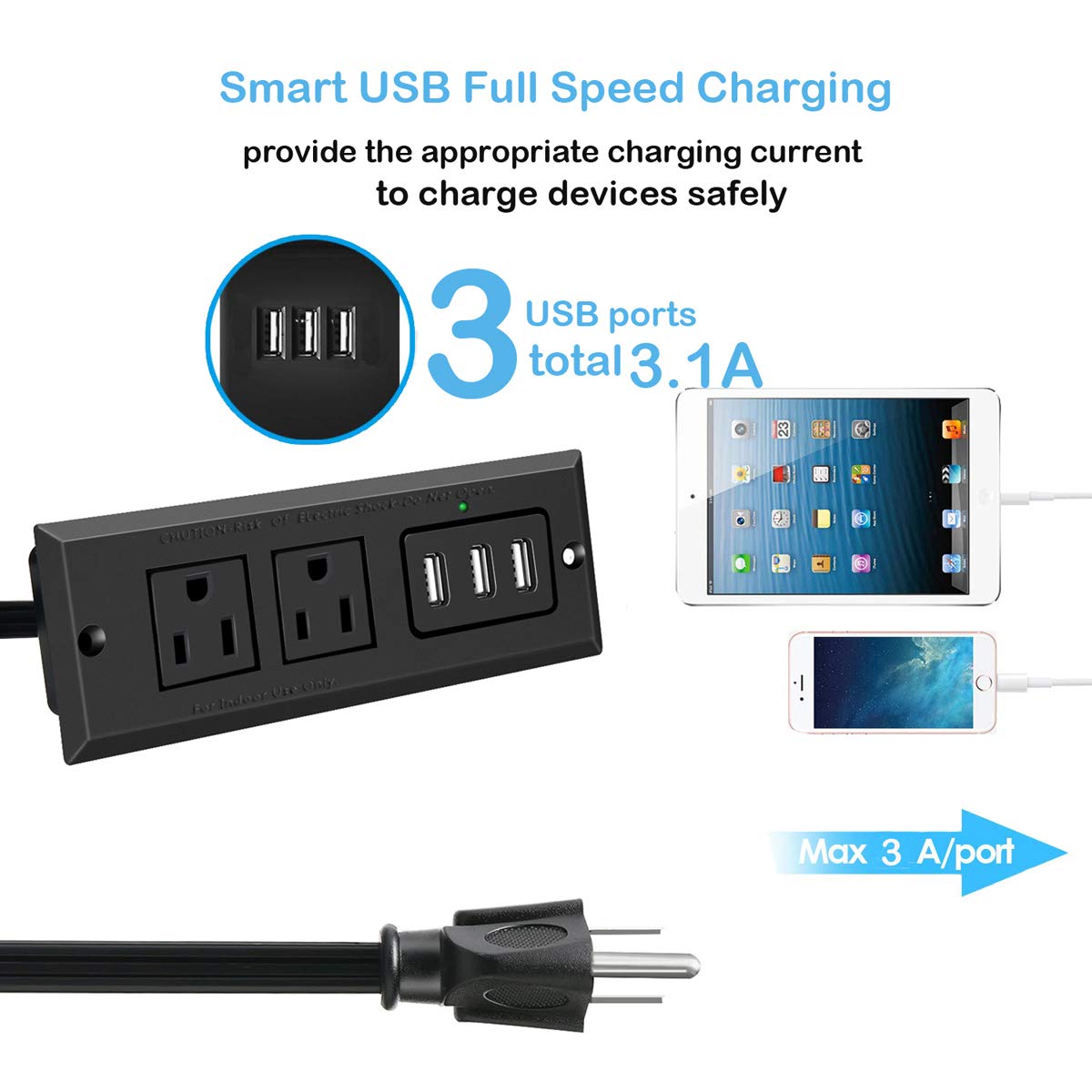 Standard Grounding Smart USB Power Recessed Desk Outlet For Office 120V