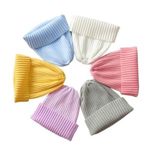 Quality Autumn Winter Custom Logo Baby Beanie Hat Rib Fashion Fitted Knitting Baby Hat wholesale