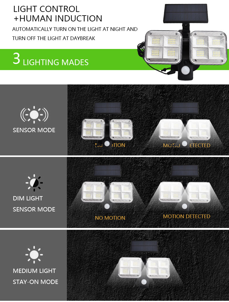 Dual Head Led Outdoor Wireless Solar Powered PIR Motion sensor Solar Garden Wall Light