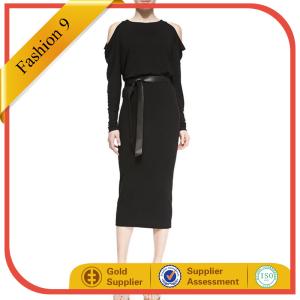 Quality Long-Sleeve Cold-Shoulder Dress with Leather Belt wholesale