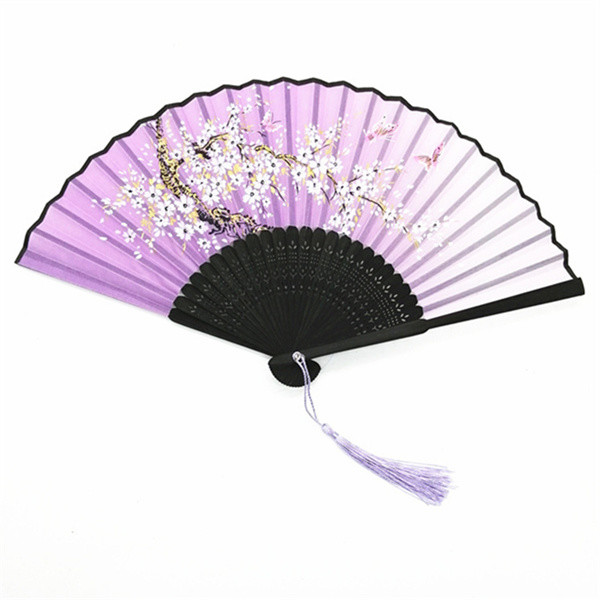 Decorative Silk Foldable Hand Fans open 38cm Bamboo Hand Fan With Butterfly Flower