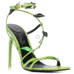Quality Papaya Green Pointed Toe Stiletto Heels Raffia Trims Open Toe Ankle Strap Sandals wholesale