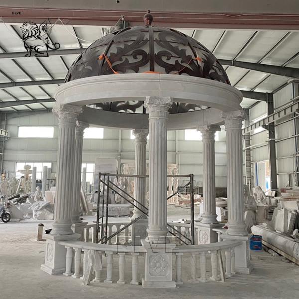 BLVE White Marble Garden Gazebo Natural Stone Pavilion Big Classic Hand Carved