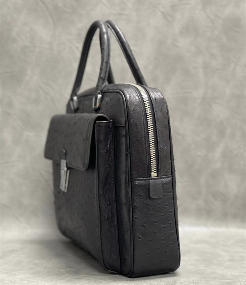 Authentic Real True Ostrich Skin Office Men Briefcase Top-handle Bag Genuine Exotic Leather Male Working Purse Handbag
