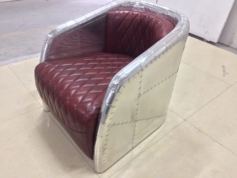 Brown Vintage Leather Aluminium Cover Aviation Armchair 3 Years Warranty