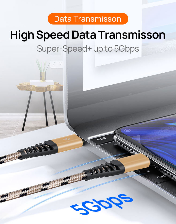 5A 100W USB 3.0 Fast Charging Cable Braided Charging Cable For Android