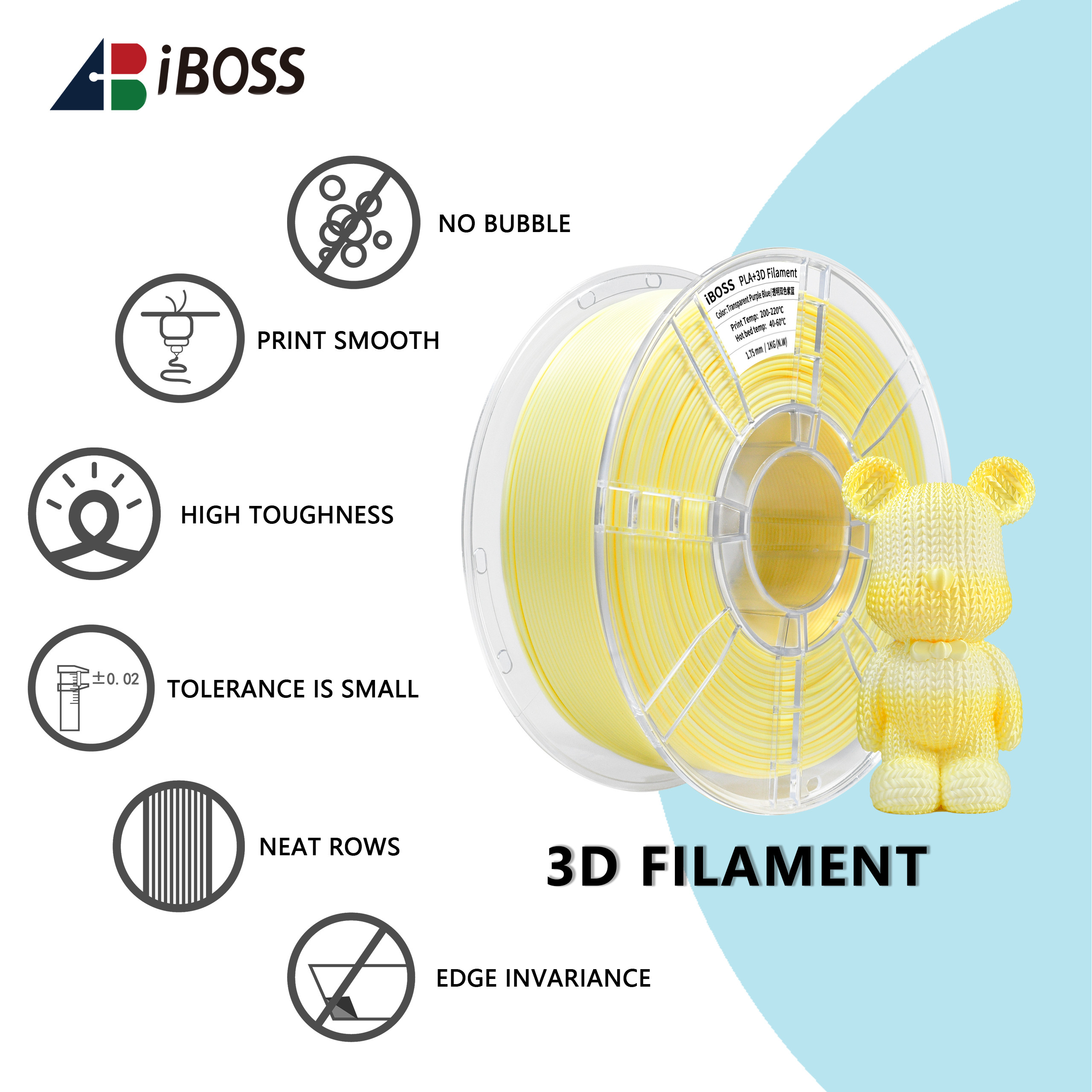iBOSS High Speed PLA+ Filament 1000g Gradirnt Yellow White Dual Color Fialment 3d Printing Filament
