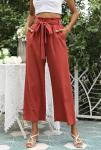 Oem Clothing Women'S Flared Casual Pants Wide Leg Elastic Waist With Belt Pants