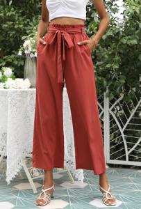 Quality Oem Clothing Women'S Flared Casual Pants Wide Leg Elastic Waist With Belt Pants wholesale