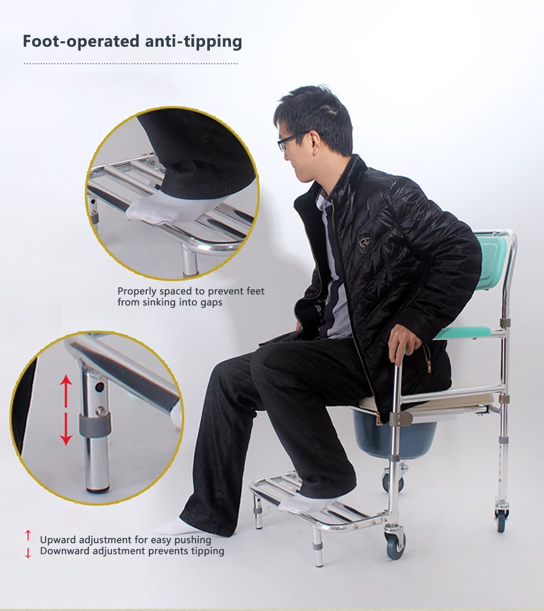 Aluminum Shower Chair Flip up Armrest CE Standard Hospital Adjustable Luxury Commode Chair for Sale Aluminum Commode Chair