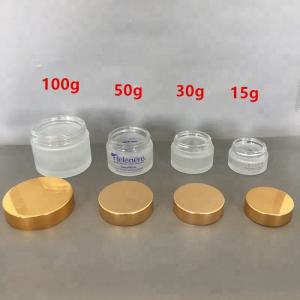 Quality Frosted clear glass jar with gold lid wholesale