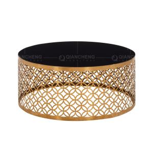 Quality Round Black Dia 95cmx40cm SS Coffee Table Glass Top Stainless Steel base wholesale