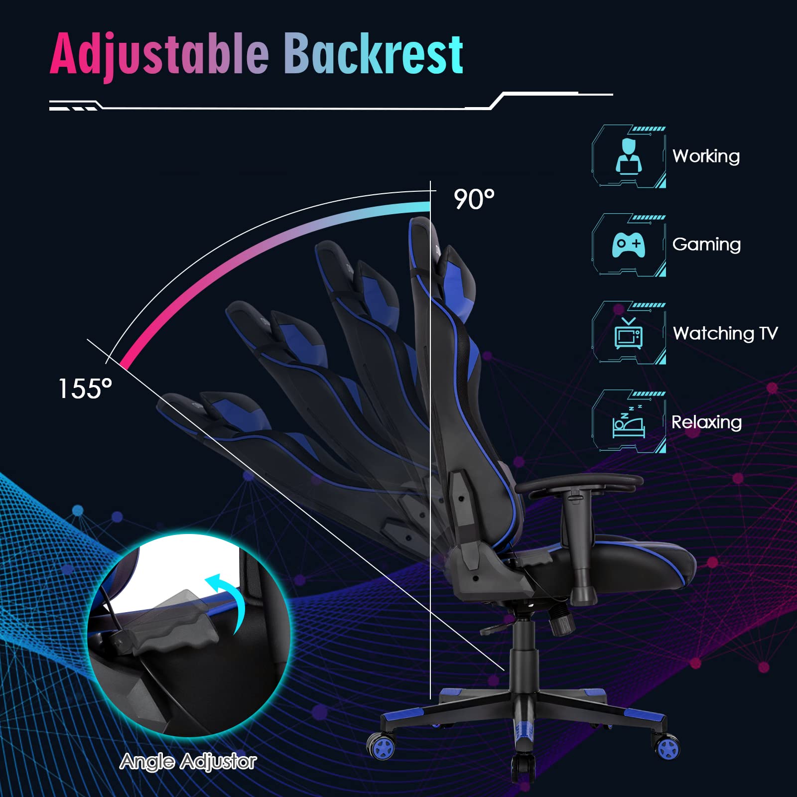 Adjustable Lumbar Support Racing Ergonomic Gaming Chair for Adults ALINUNU RGB Chair