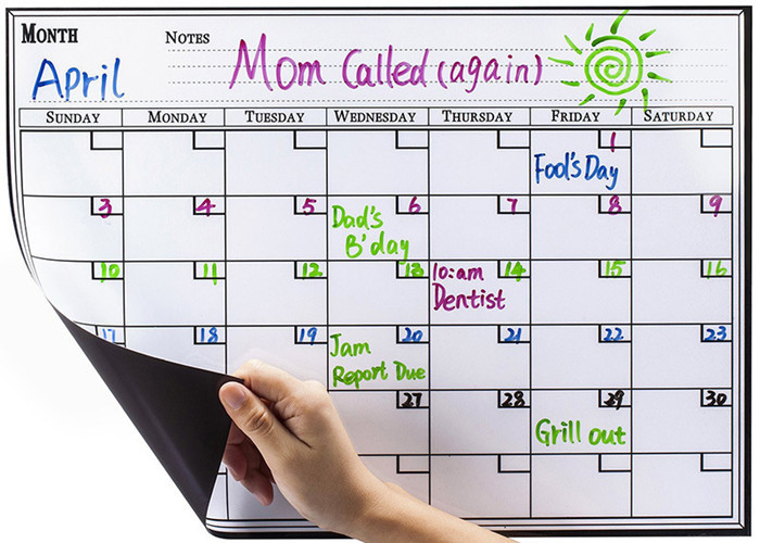 Stain Resistant Surface Fridge Magnet Dry Erase Calendar For Refrigerator