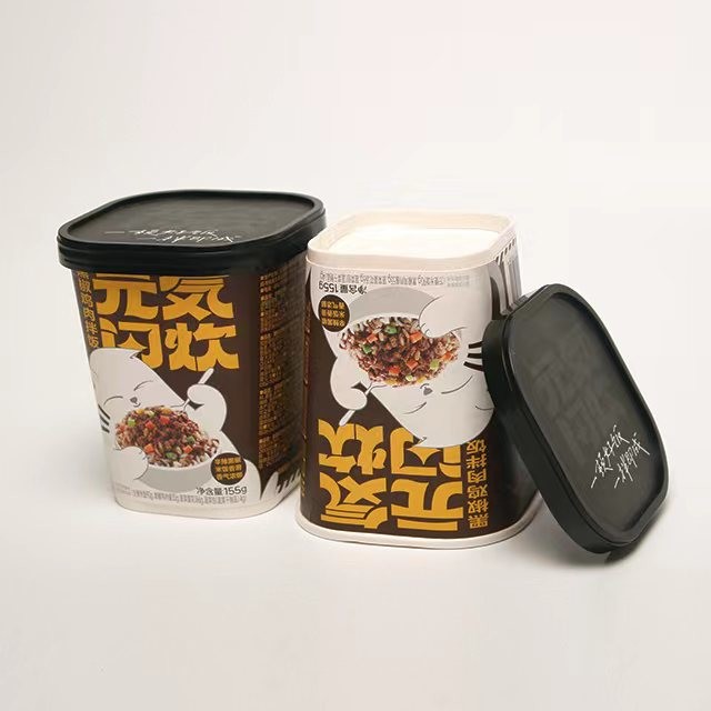 Hot Food Noodle Paper Cup 600ml Disposable Custom Printing Square Bowl With Lid