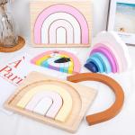 Non Toxic 22cm Rainbow Stacker Wood Montessori Creative Wood Toys