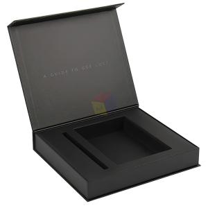 Quality Wholesale Custom Logo Paper Hard Cardboard Black Magnetic Box Gift Packaging With Paper Tray wholesale