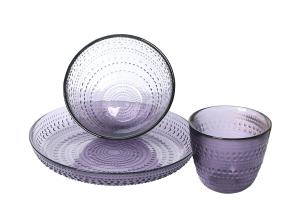 Quality Hand Made Embossed Solid Purple 19CM Glass plate Bowl For Salad wholesale