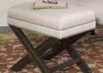 Vintage H49cm Wood Leather Ottoman Footstool For Living Room