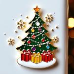 Festive Christmas Tree Fridge Magnet With Snowflakes And Gifts