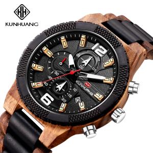 Quality Men Alloy Buckle Round Glass Wood Chronograph Watch wholesale