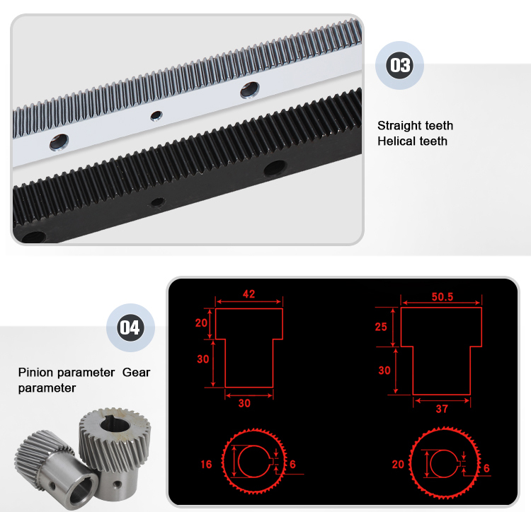 High precision C45 steel material helical gear rack in sliver and black color scheme