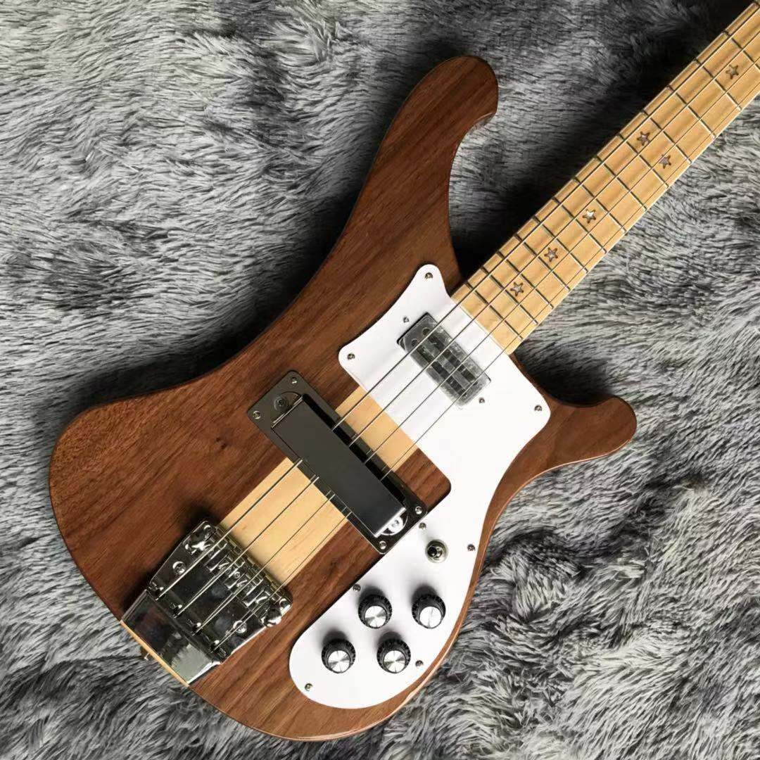 Custom Walnut Wood Neck Through Body Electric Bass with Active Pickup 4 Strings