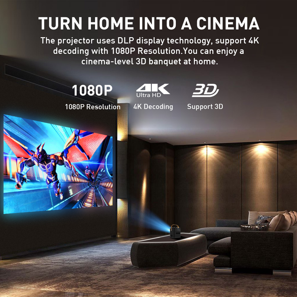 Smart Mini Android 9 DLP LED Projector 6000 LUMENS With Battery