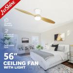 DC Motor 56 Inch Solid Wood Ceiling Fan Decorative Remote Control