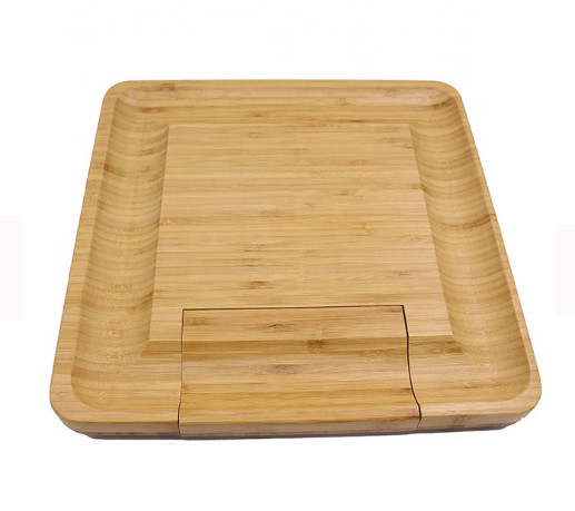 4PCS Bamboo Cheese Knife Set In Wooden Bamboo Slide-Out Drawer Cutting Board