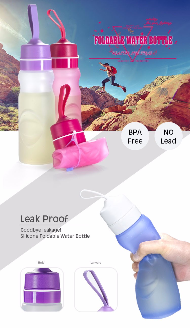 Better to holding 550ml Wholesale Sports Silicone Foldable Water Bottle