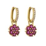 Brass Jewelry Micro Pave 18k Gold Earrings Zircon Crystal Colored Diamond Flower