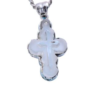 Quality Sterling 925 Silver Created Clear Crystal Cross Pendant Necklace Silver Rope Chain (N808065) wholesale