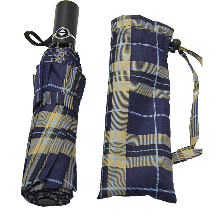 Check Pattern Three Folding Umbrella Auto Open Close For Men