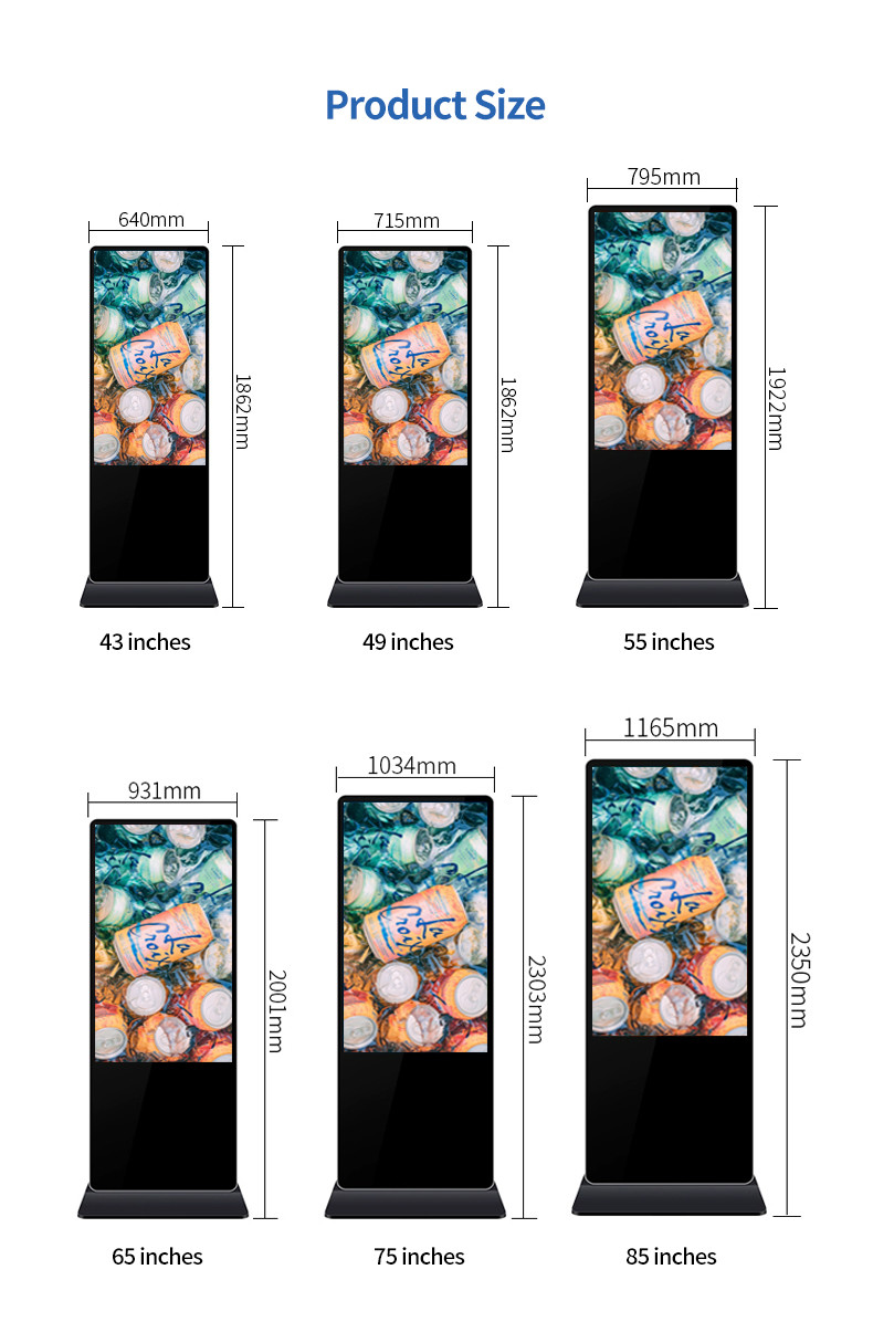 75" Floor Standing LCD Advertising Player HDMI VGA USB Inputs