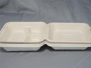 Quality 8&quot; 9&quot; 3 Compartment Biodegradable Food Boxes Bagasse Hinged Container wholesale