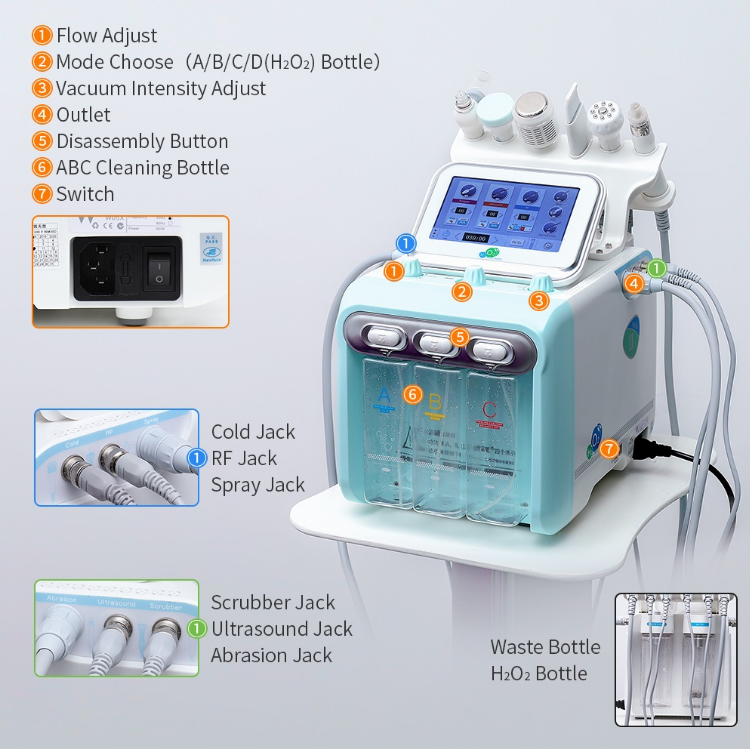 Tips 8 In 1 Hydrafacial Machine H2O2 Clear Oxygen Beauty Machine Accessories